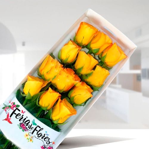 FL018 Caja de 12 Rosas Amarillas 1