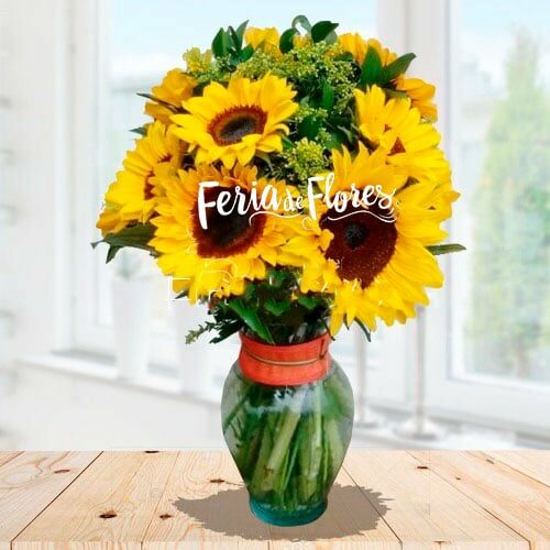 Vase with 12 Sunflowers
