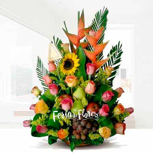 DR062 Arreglo Floral con Frutas Tropical