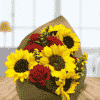 Bouquet of Red Roses and Sunflowers