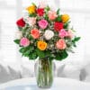 Vase with 18 Multicolored Roses